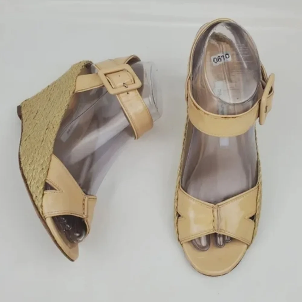 Diane von Furstenberg Sudan leather open toe espadrille wedge sandals